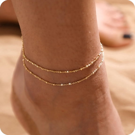 GOSFRY Gold/Silver Plated Ankle Bracelets for Women,Waterproof Layered Square Summer Beach Jewelry Gifts