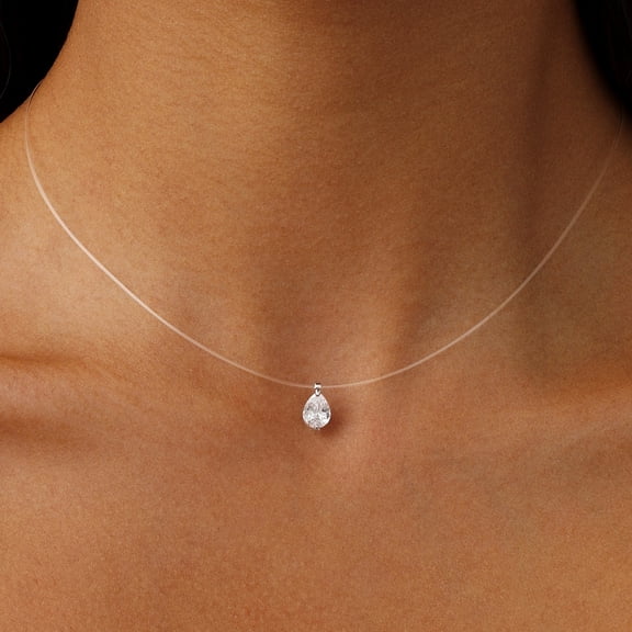GOSFRY 14K Silver Plated Drop Shape Cubic Zirconia Transparent Chain Pendant Necklaces for Women Daily Date Elegant Jewelry