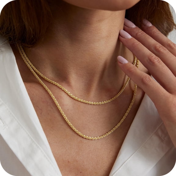 GOSFRY Layered Necklace for Women Men Gold Plated Twisted Rope Glittering Charm Necklace Fashion Trendy Personalized Jewelry Accessory