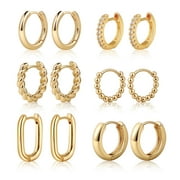 GOSFRY 6 Pair Gold/Sliver Plated Chunky Hoop Earrings Set for Women, 14K Gold Plated Twisted Huggie Hoop Earring Hypoallergenic Thick Open Lightweight Jewelry Gifts