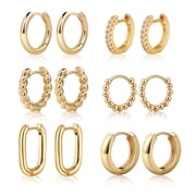 GOSFRY 6 Pair Gold/Sliver Plated Chunky Hoop Earrings Set for Women, 14K Gold Plated Twisted Huggie Hoop Earring Hypoallergenic Thick Open Lightweight Jewelry Gifts