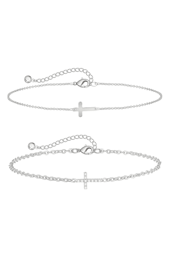 14k Gold Plated Layered Bracelets Cross Link Bracelets Cubic Zirconia Lightweight Chain Bracelet Minimalist Jewelry Gift