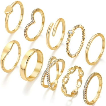 GOSFRY 10PCS Gold Plated Rings Set for Women Dainty Stacking Cubic Zirconia Thumb Engagement and Wedding Ring Jewelry Accessories Comfort Fit with Size 6/7/8/9/10