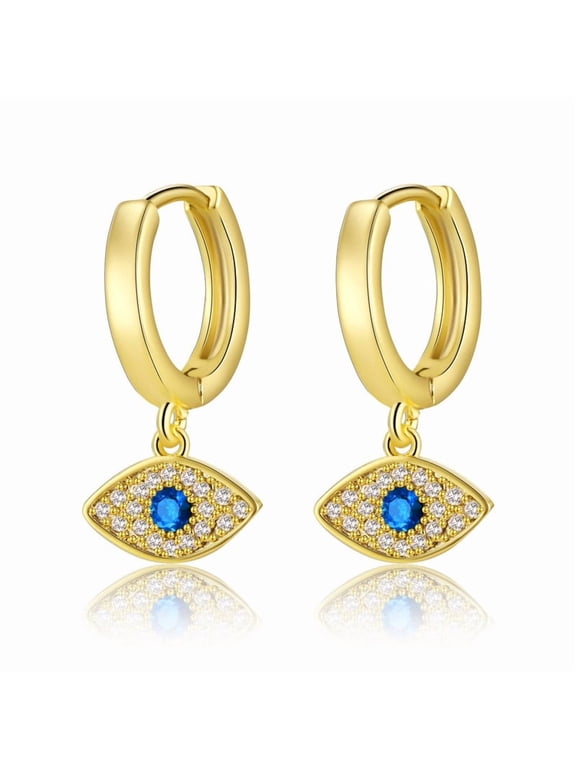 14k Gold Plated Zircon devil eye and ear buckle for Women Hoop Earrings Minimalist Earrings Perfect Jewelry Gifts
