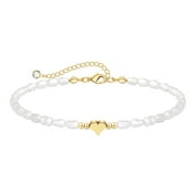 GOSFRY 14k Gold Plated Bracelet for Women Dainty Simple Pearl Heart Bracelet Cuban Link Everyday Jewelry Gift