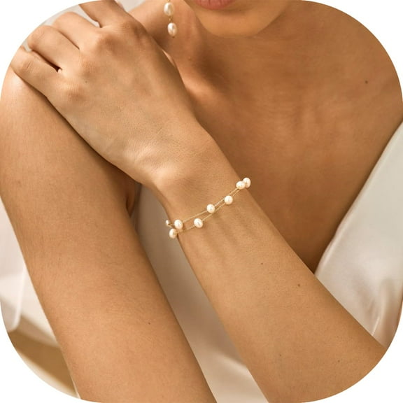 GOSFRY 14k Gold Plated Pearl Bracelet for Women Double-layer Pearl  Fashionable Elegant Daily Wear Accessory Travel Jewelry Gift