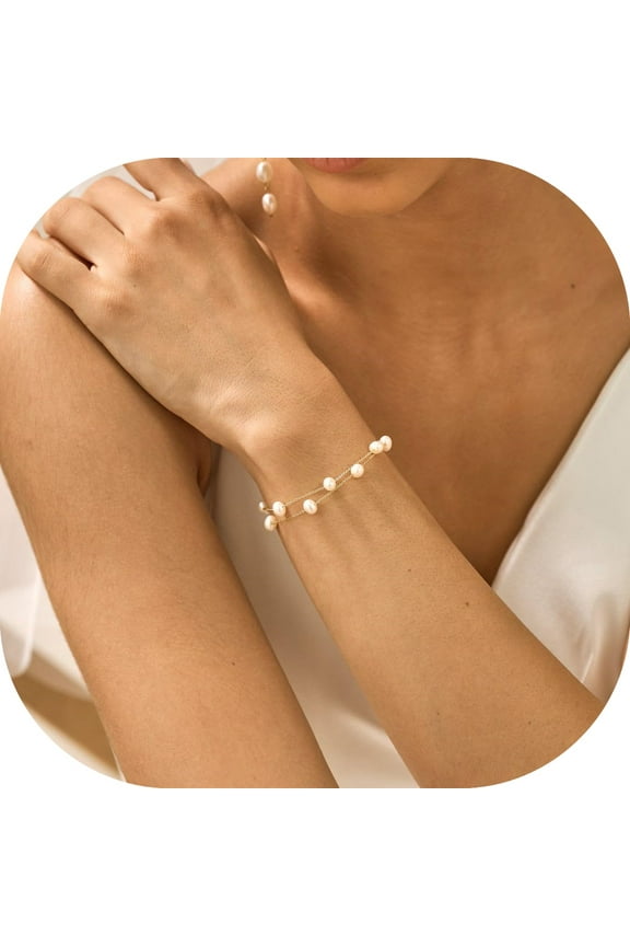 14k Gold Plated Pearl Bracelet for Women Double-layer Pearl Fashionable Elegant Daily Wear Accessory Travel Jewelry Gift