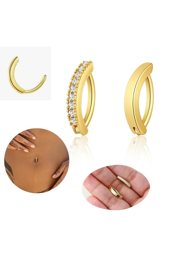 2Pcs Clicker Belly Button Rings for Women Belly Barbells Cute CZ Reverse Navel Rings Body Piercing Fashionable and Unique Jewelry Accessories