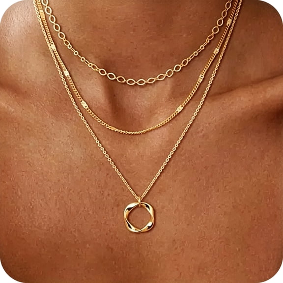 GOSFRY 3 layer 14K Gold/Silver Plated Necklaces Set for Women Dainty Stackable Circle Pendant Chain Perfect Jewelry Gifts