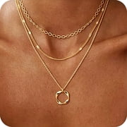 GOSFRY 3 layer 14K Gold/Silver Plated Necklaces Set for Women Dainty Stackable Circle Pendant Chain Perfect Jewelry Gifts