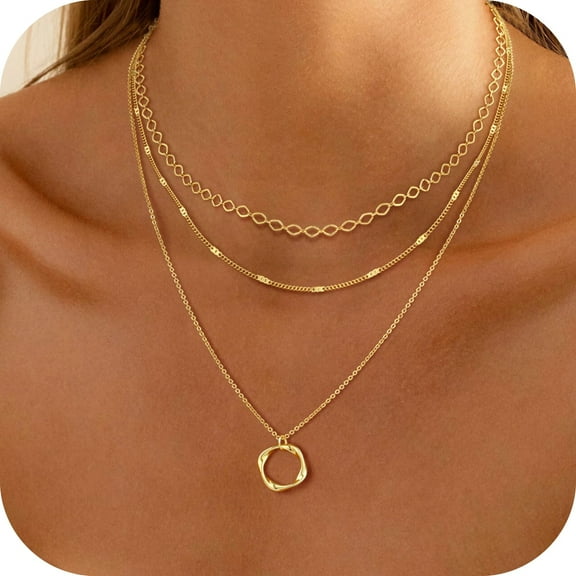 GOSFRY 3 layer 14K Gold/Silver Plated Necklaces Set for Women Dainty Stackable Circle Pendant Chain Perfect Jewelry Gifts