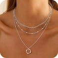 thumbnail image 1 of GOSFRY 3 layer 14K Gold Plated Necklaces Set for Women Dainty Stackable Circle Pendant Chain Perfect Jewelry Gifts, 1 of 10
