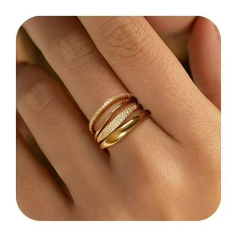GOSFRY 3Pcs Rings for Women, 14k Gold Plated Stackable Non Tarnish