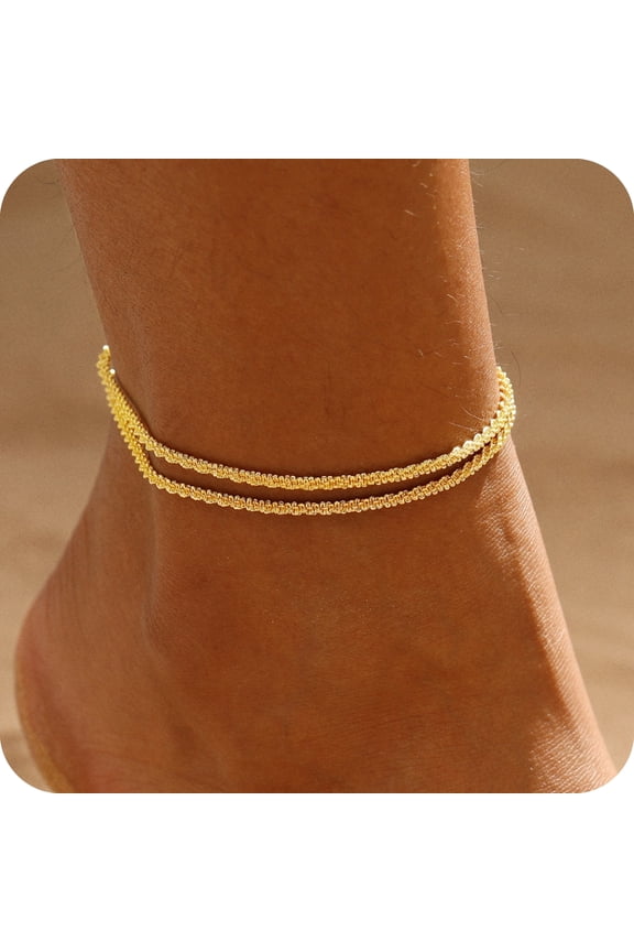 Gold Plated Ankle Bracelets for Women Waterproof Sparkly Chain Rhinestone Stackable Layered Anklets Set Summer Beach Jewelry Gifts