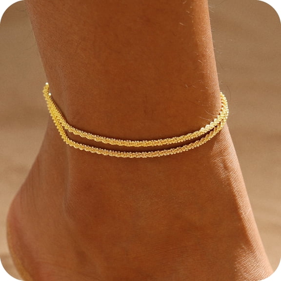 GOSFRY Gold Plated Ankle Bracelets for Women Waterproof Sparkly Chain Rhinestone Stackable Layered Anklets Set Summer Beach Jewelry Gifts