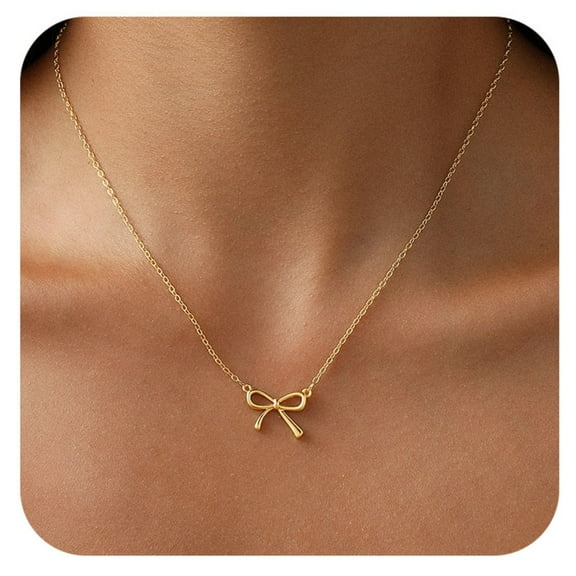 GOSFRY Bow Necklace Layered Cute Small Exquisite Bow Shaped Pendant Trendy Accessory Daily Gatherings Travel Jewelry Gift for Others