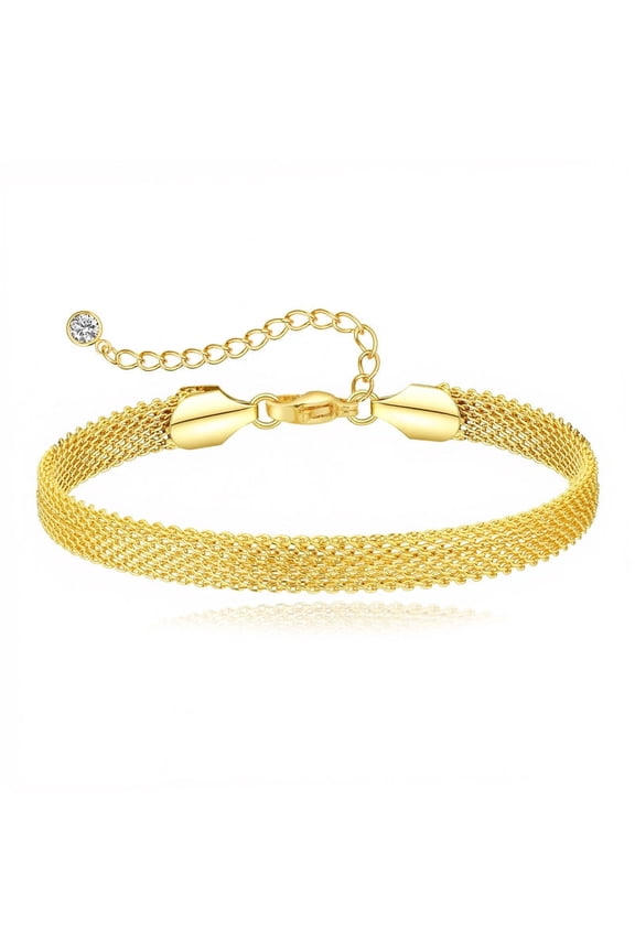 Bracelet for Women 6mm 14K Gold Plated Adjustable Mesh Link Chain Bracelet Handmade Jewelry Accessories for Women