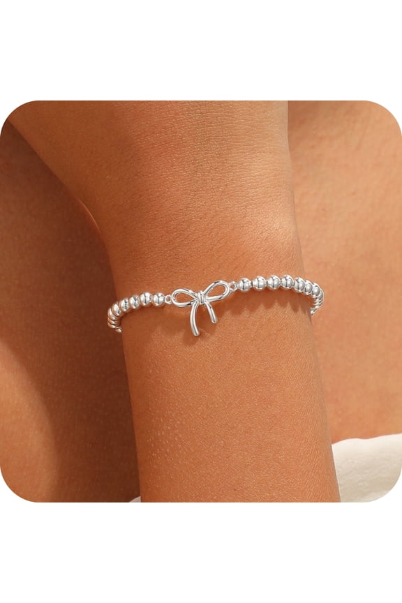 Bracelets for Women Cute Stretch Beaded Bracelets Dainty Paperclip Cross Bow Heart Charm Accessories Non Tarnish Jewelry Gifts