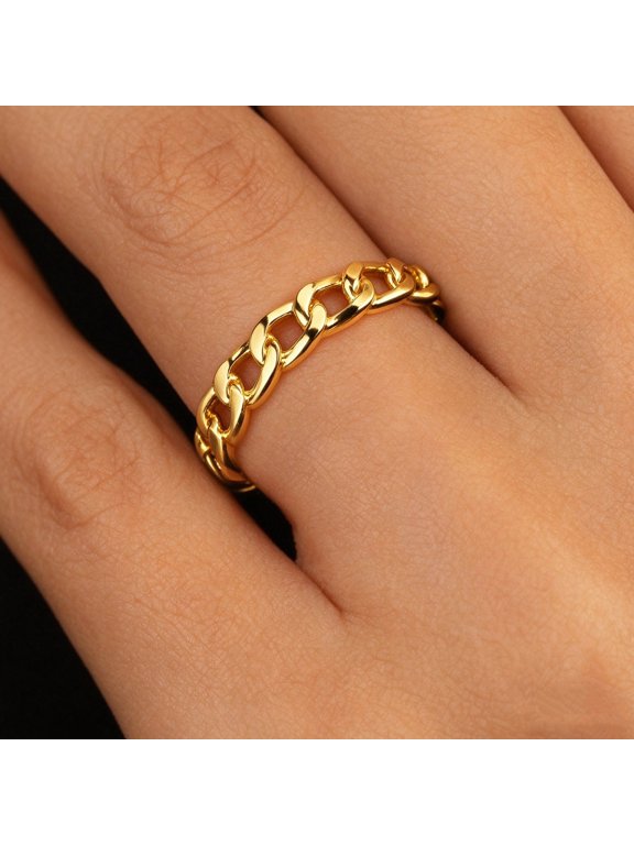 Chain Link Adjustable Open Stackable Ring for Women,14K Gold-Plated Everyday Wear Jewelry Gift