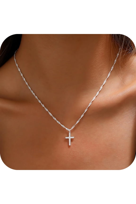 Cross Necklace for Women , Dainty 14K Silver Plated Cross Choker Charm Non Tarnish Waterproof Cute Simple Small Necklace Jewelry Gifts