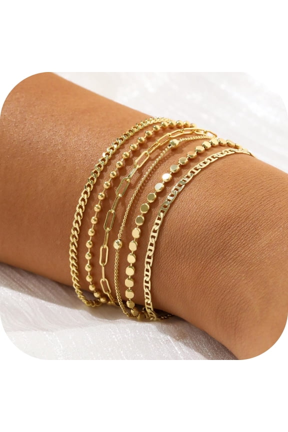 Dainty 14K Gold Plated Bracelets for Women Waterproof Stackable Set Trendy Fashion Jewelry Accessoriesh