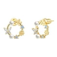 thumbnail image 1 of GOSFRY Gold Silver Plated Flower Stud Earrings Zirconia Butterfly Stud Earrings Hypoallergenic Nickel Free Big Pearl Earring for Woman, 1 of 8