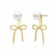 thumbnail image 1 of GOSFRY Dainty Bow Earrings 14K Gold/Silver Plated for Women Trendy Cute Pearl Earring Gold Ribbon Minimalist Jewelry Gifts, 1 of 8