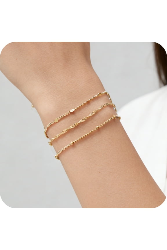 Dainty Bracelet for Women 14K Gold Plated Stack Set Trendy Stackable Non Tarnish Paperclip Chain Bracelets Jewelry Gifts