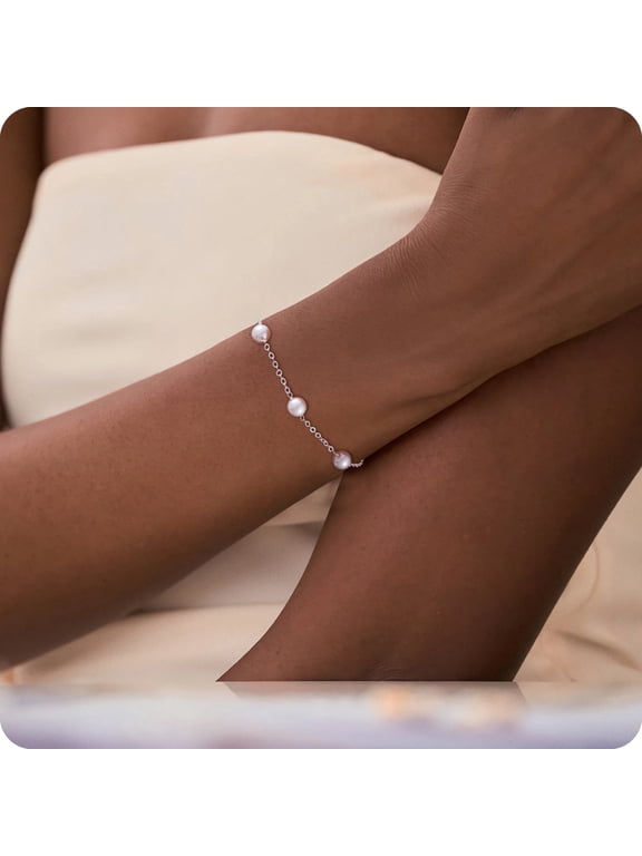 Dainty Bracelets for Women 14k Silver Plated Tiny Exquisite Three Simulated Pearl Bracelet Suitable for Daily Wear Accessory Special Occasions Gifts