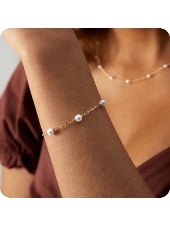 Dainty Bracelets for Women 14K Gold Plated Tiny Exquisite Three Pearls Bracelet Suitable for Daily Wear Accessory Special Occasions Gifts