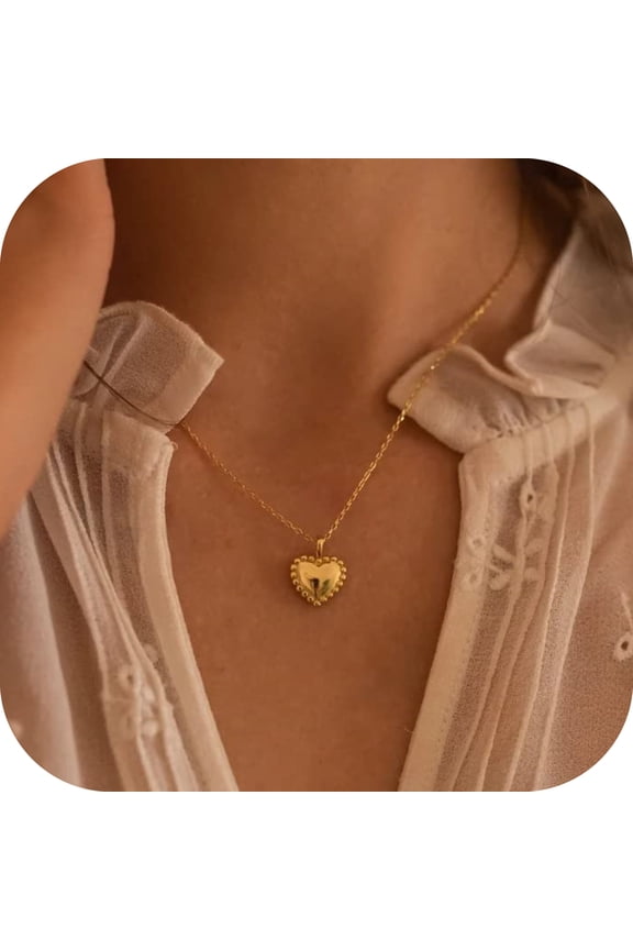 Dainty Necklace for Women 14k Gold Plated Tiny Cute Heart Pendant Minimalist Choker Jewelry Gifts