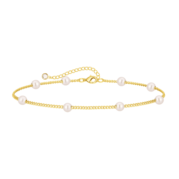 GOSFRY Dainty Pearl Bracelet for Women 14K Gold Plated Satellite Pearls Link Chain Adjustable Bracelets Jewelry Gifts