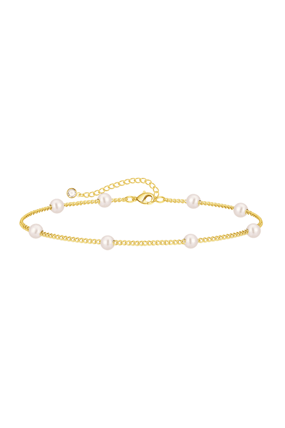 Dainty Pearl Bracelet for Women 14K Gold Plated Satellite Pearls Link Chain Adjustable Bracelets Jewelry Gifts