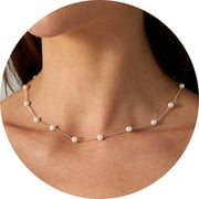 GOSFRY Dainty Pearl Pendant Necklaces for Women 14K Gold/Silver Plated Handmade Layered Pearl Chain Necklace Delicate Everyday Jewelry Gift