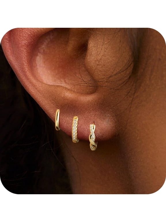 Earrings for Women Set 14K Gold Plated Huggie Hoop Earrings for Women, Earring Stack Set Hypoallergenic for Multiple Piercing Mini Dainty Cute Trendy Jewelry Gift