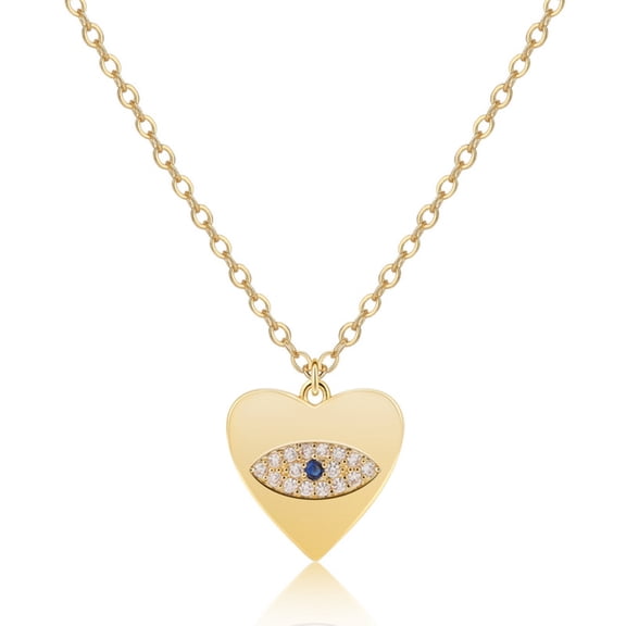 GOSFRY Evil Eye Pendant Necklace for Women, Dainty 14K Gold Plated Heart CZ Necklace, Daily Wear Trendy Jewelry Gift