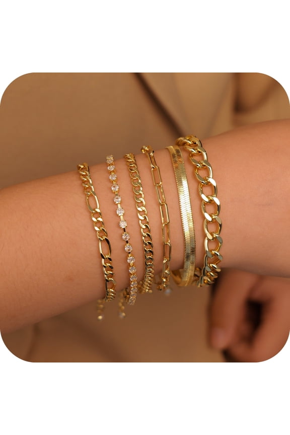 Gold Plated Bracelets Sets for Women 14K Gold Plated Dainty Link Paperclip Bracelets Cuba Stackable Trendy Fashion Jewelry Accessories