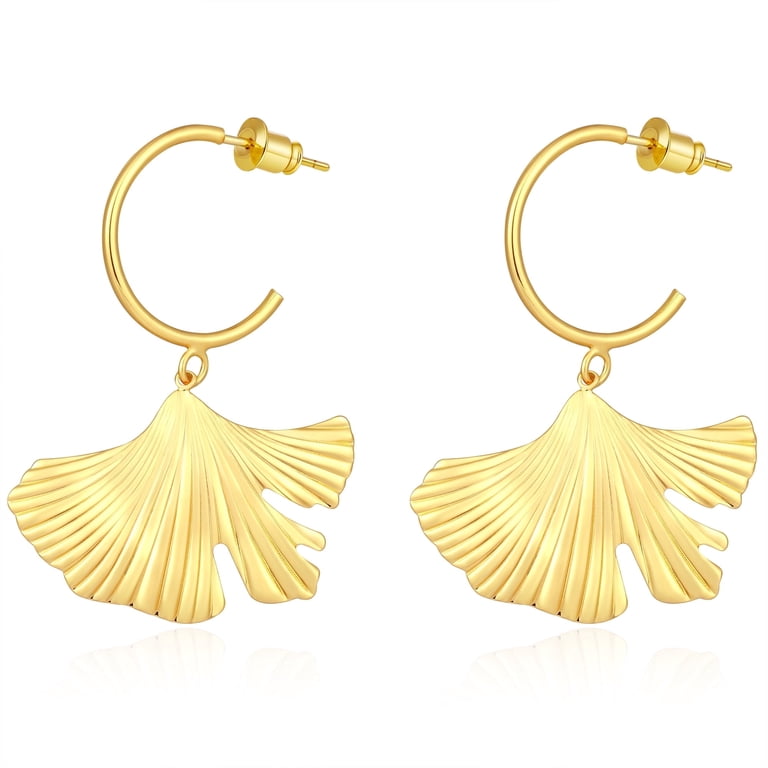 GOSFRY 14K Gold Plated Hoop Earrings Leafed Almond Shaped  display picture 1