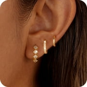 GOSFRY Gold Plated Hoop Earrings Set for Women Trendy Chunky Hypoallergenic Small Cartilage Hoops Cute Cubic Zirconia Earrings Jewelry Gifts