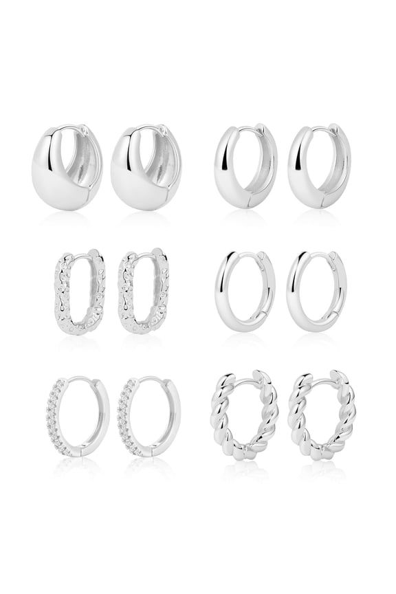 Small Hoop Earrings Set for Women 14K Silver Plated Tiny Dainty Lightweight Low Allergenic Cubic Zirconia Huggie Earrings Holiday Party Jewelry Gifts