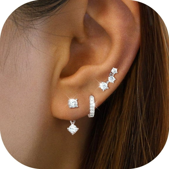 GOSFRY Silver Plated Hoop Earrings for Women Earrings Set Huggie Hoops Earrings Cubic Zirconia Earrings Open Hoop Earrings Set Jewelry Gifts for Women