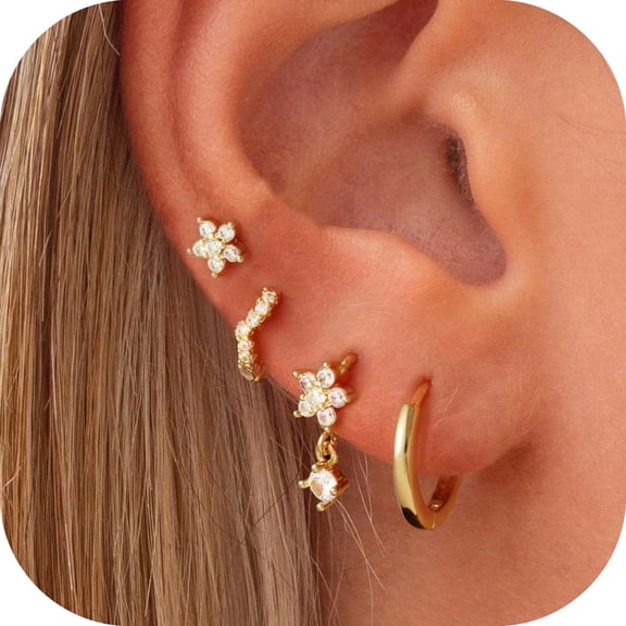 GOSFRY Gold Plated Huggie Hoop Earrings Lightweight Cubic Zirconia Stud Earrings Trendy Hypoallergenic Small Jewelry Gift