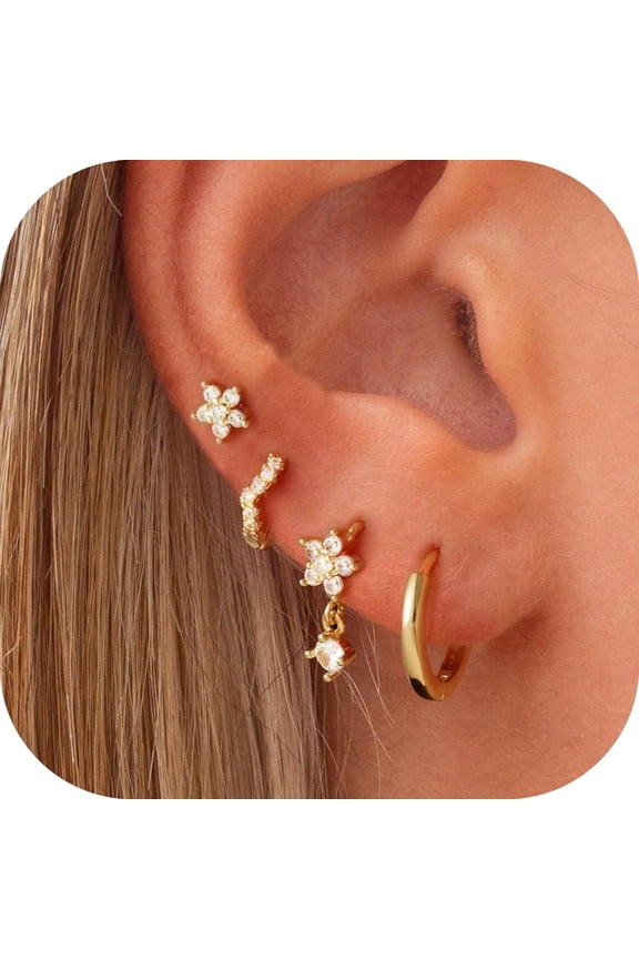 Gold Plated Huggie Hoop Earrings Lightweight Cubic Zirconia Stud Earrings Trendy Hypoallergenic Small Jewelry Gift