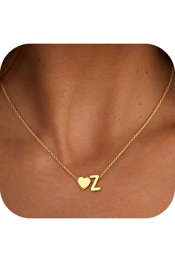 Initial Necklaces for Women 14K Gold Plated Heart Charm Letter A-Z Pendant Dainty Necklace Graduation Party Travel Festival Jewelry Gifts