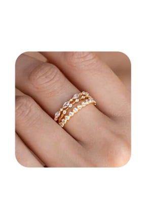 Gold Plated Rings for Women Non Tarnish Stackable Ring Set Cubic Zirconia Thumb Rings Eternity Promise for Woman Ring Size 6-10