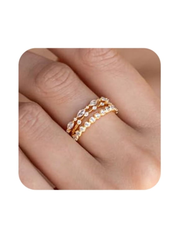 Gold Plated Rings for Women Non Tarnish Stackable Ring Set Cubic Zirconia Thumb Rings Eternity Promise for Woman Ring Size 6-10