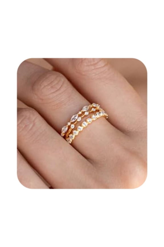 Gold Plated Rings for Women Non Tarnish Stackable Ring Set Cubic Zirconia Thumb Rings Eternity Promise for Woman Ring Size 6-10