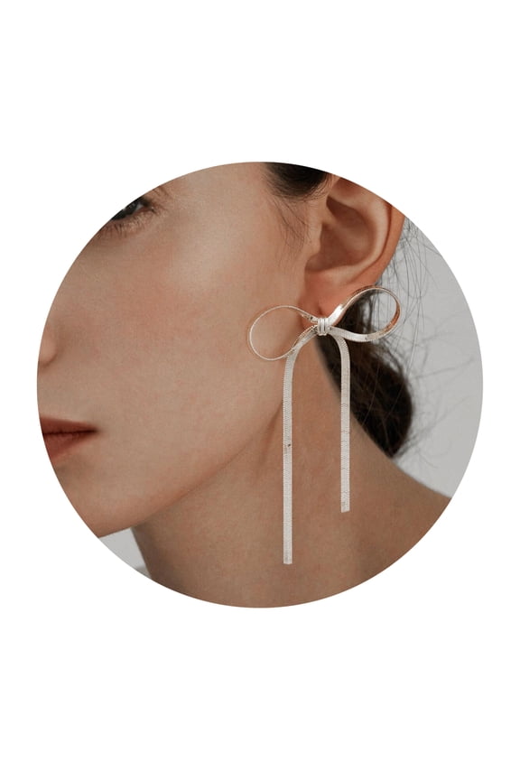 Gold/Silver Plated Bow Earrings for Women Trendy French Elegant Ribbon Bow Jewelry Wedding Party Gift for Her