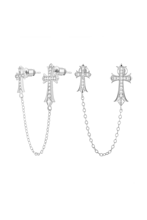 Gold/Silver Plated Cross Earrings for Women Exquisite Trendy Minimalist Style Double Piercing Stud Fashionable Trendy Accessories Jewelry Gifts