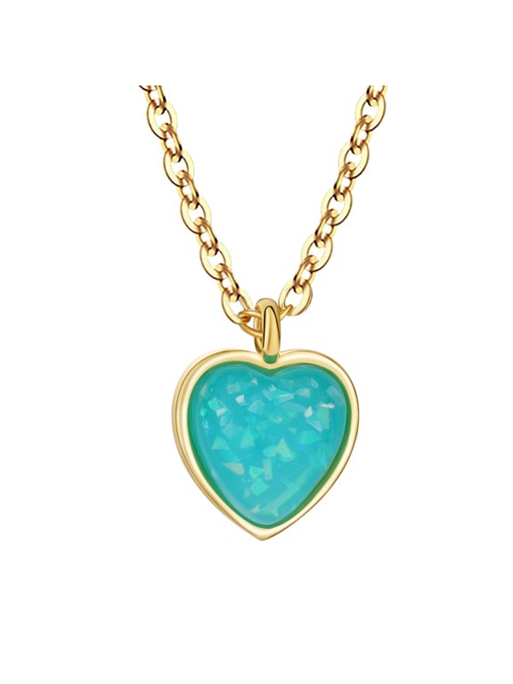 Gold Plated Heart Necklace for Women Single O-Chain Red Love Necklace Personalized Exquisite Colorful Heart Pendant Choker Special Occasions Graduation Daily Life Jewelry Gift